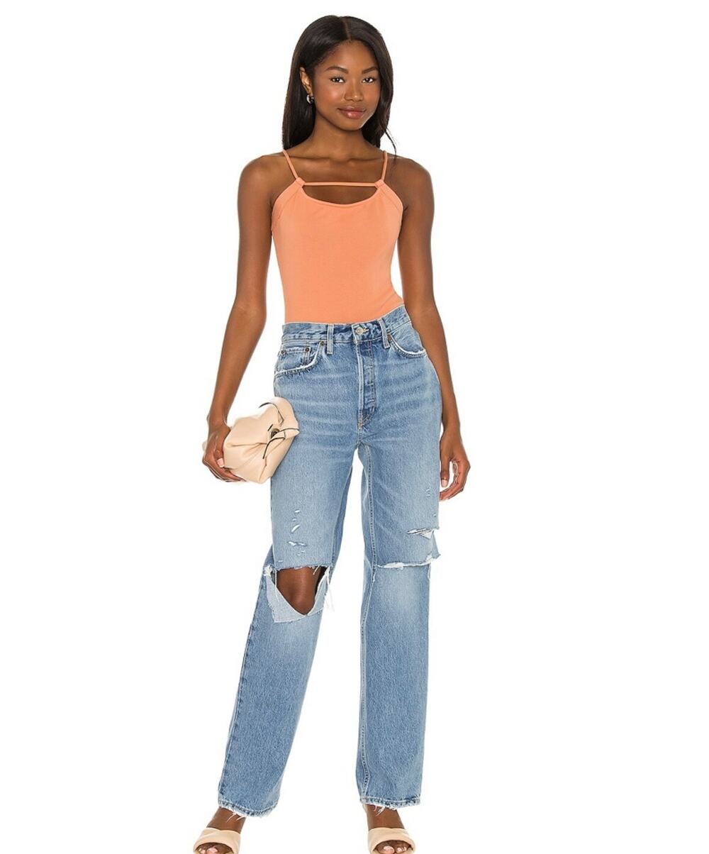 Lovers + Friends Johnson Thong Back Ribbed Bodysuit In Terracotta Size Small